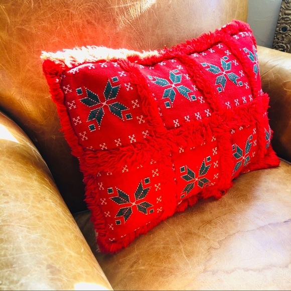 Vintage Moroccan Berber Wool Kilim Red Green Christmas Pillow Cover Sham - Picture 3 of 12